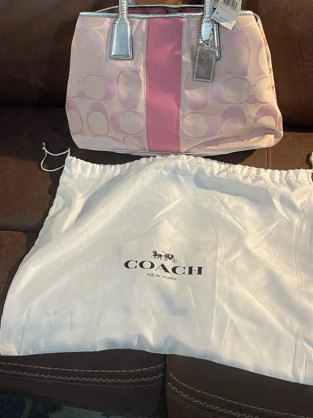 Pink Patterned Tote with Silver Trim and Top Frame Closure